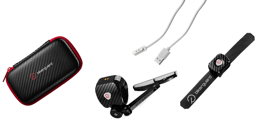 BIKERGUARD set (main unit, remote, charging magnetic cable, storage box, anti-fog screen, tools,…)
